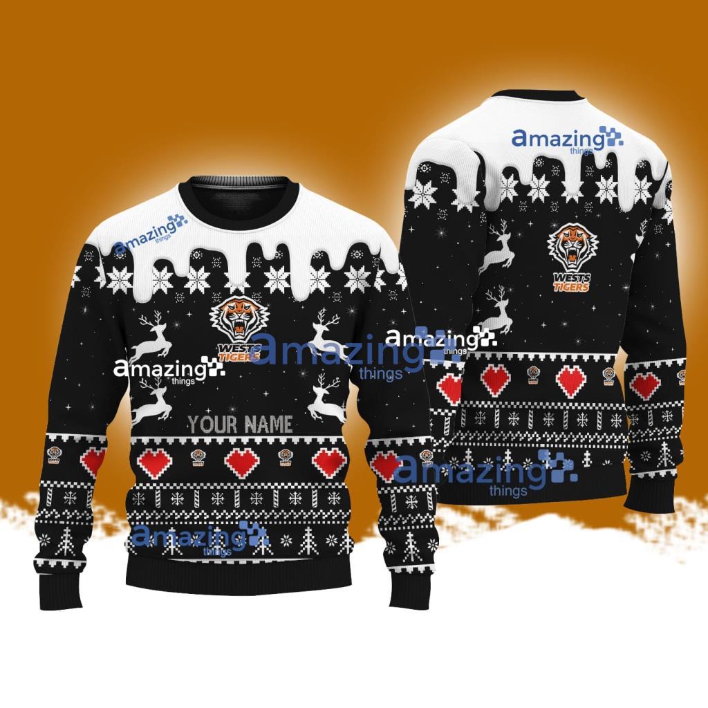 Wests Tigers NRL custom name Knitting Pattern Ugly Sweater Chistmas image Wests Tigers NRL custom name Knitting Pattern Ugly Sweater Chistmas Product Photo 1