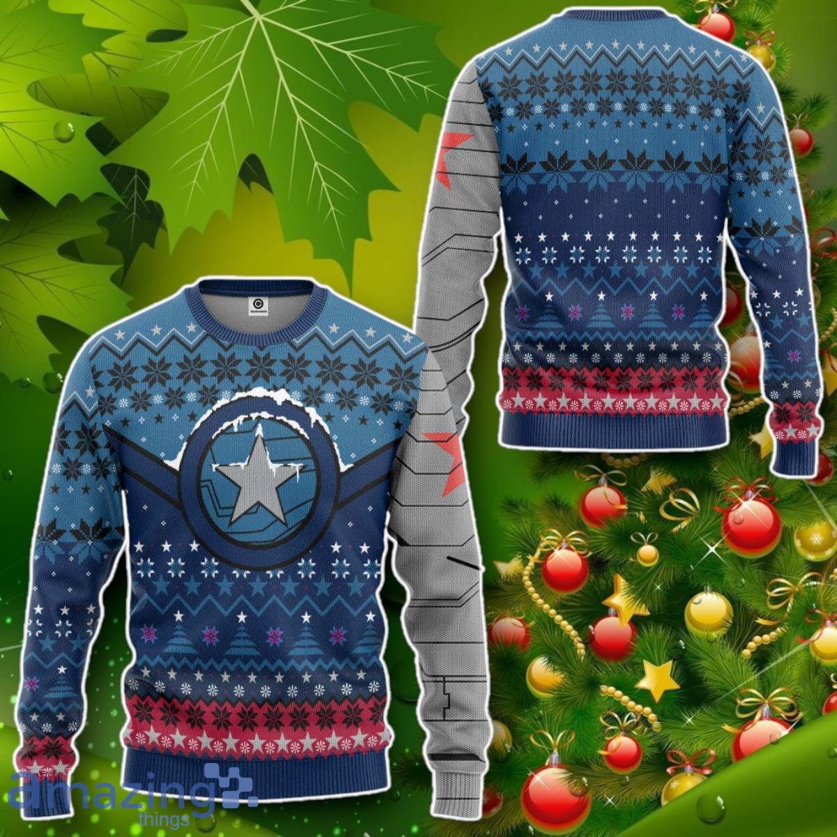 Winter Soldier Star Of Bucky Christmas Custom Ugly Sweater Impressive Gift image Winter Soldier Star Of Bucky Christmas Custom Ugly Sweater Impressive Gift Product Photo 1