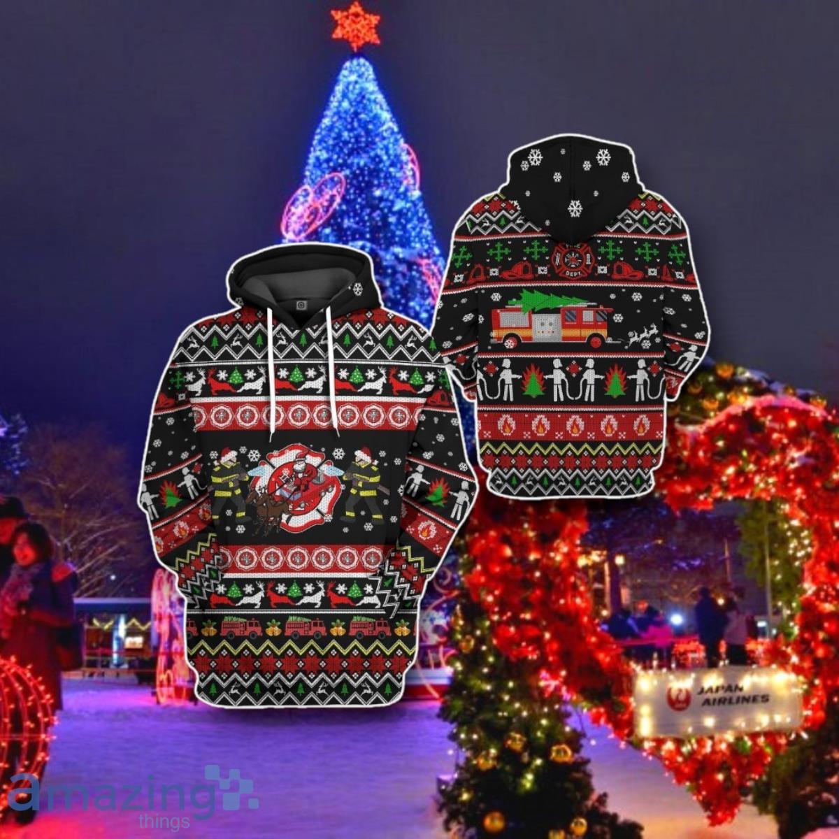 Xmas Firefighter Ugly Christmas 3D Sweater Custom Hoodie Apparel Best Gift image Xmas Firefighter Ugly Christmas 3D Sweater Custom Hoodie Apparel Best Gift Product Photo 2