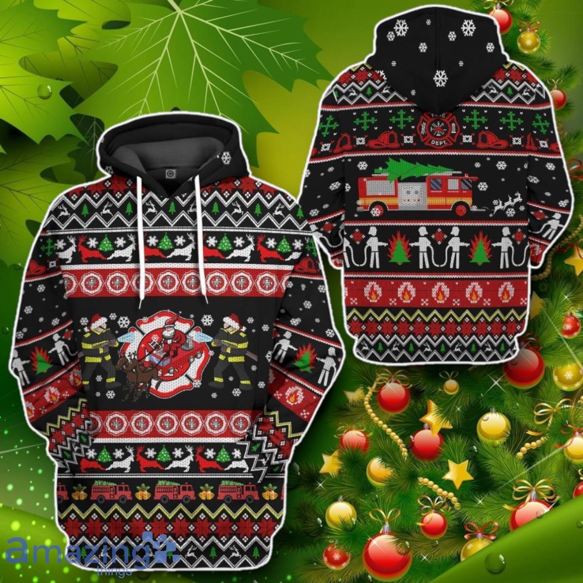 Xmas Firefighter Ugly Christmas Sweater Custom Impressive Gift image Xmas Firefighter Ugly Christmas Sweater Custom Impressive Gift Product Photo 2