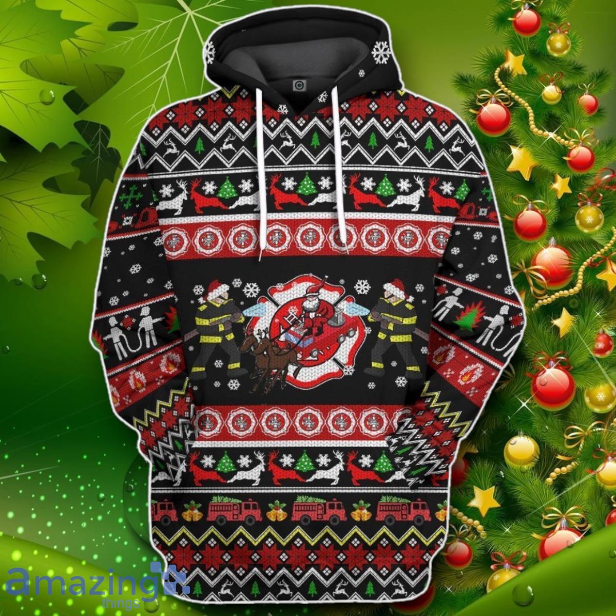 Xmas Firefighter Ugly Christmas Sweater Custom Impressive Gift image Xmas Firefighter Ugly Christmas Sweater Custom Impressive Gift Product Photo 1