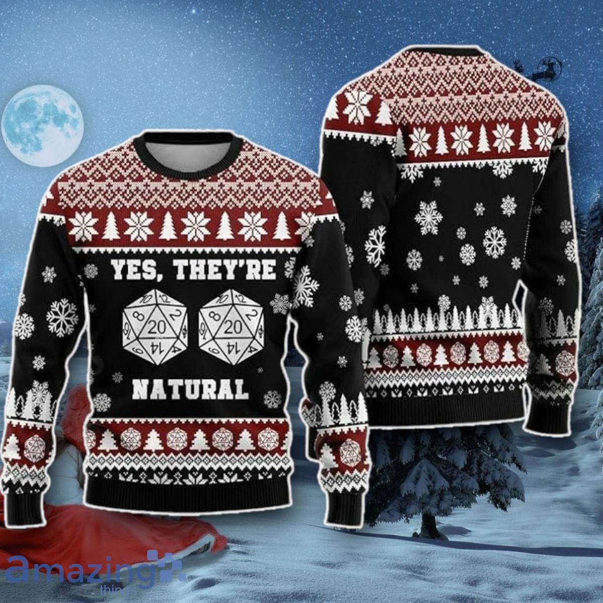 Yes They’re Natural DnD Ugly Christmas Sweater Best Gift image Yes They’re Natural DnD Ugly Christmas Sweater Best Gift Product Photo 1