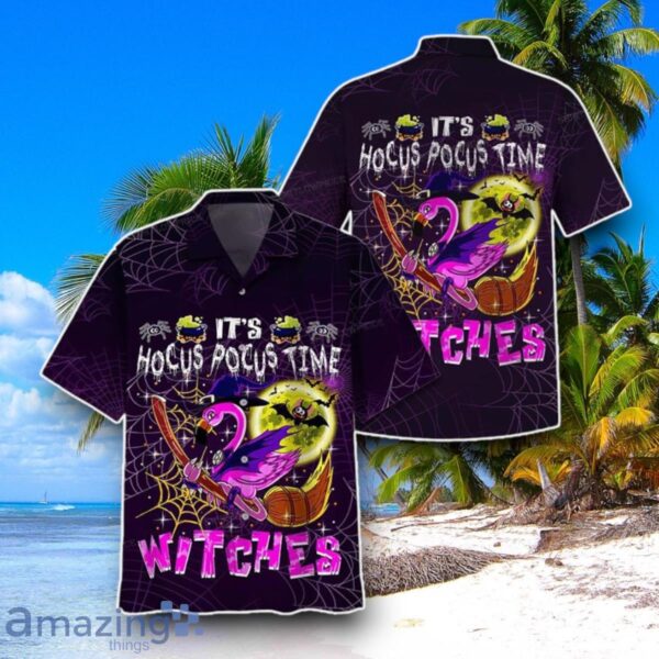 Flamingo Witch Its Hocus Pocus Time Witches Print Hawaiian Shirt Best Gift For Men And Women Product Photo 1