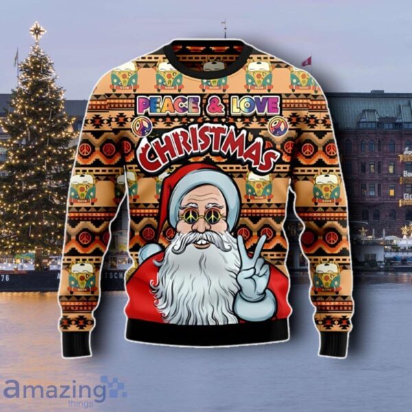 Funny Hippie Santa Claus Peace And Love Ugly Christmas Sweater Best Gift Product Photo 1