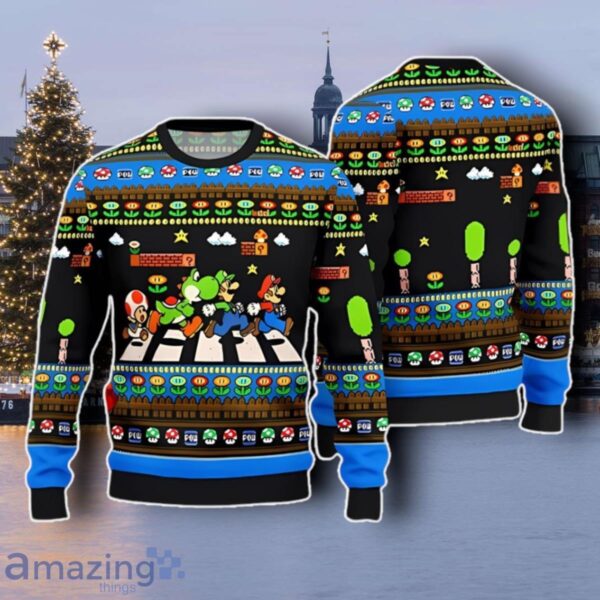 Gamer Team Road Crossing Mario Ugly Christmas Sweater Best Gift Product Photo 1