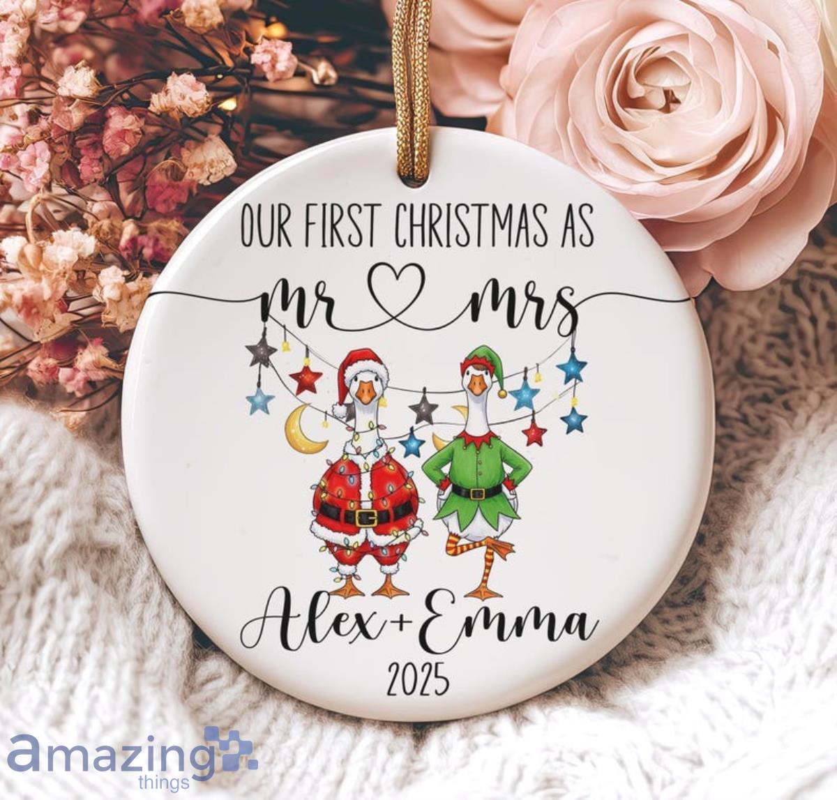 mr mrs ornament Custom Name Wedding Gift Personalized First Christmas image mr mrs ornament Custom Name Wedding Gift Personalized First Christmas Product Photo 1