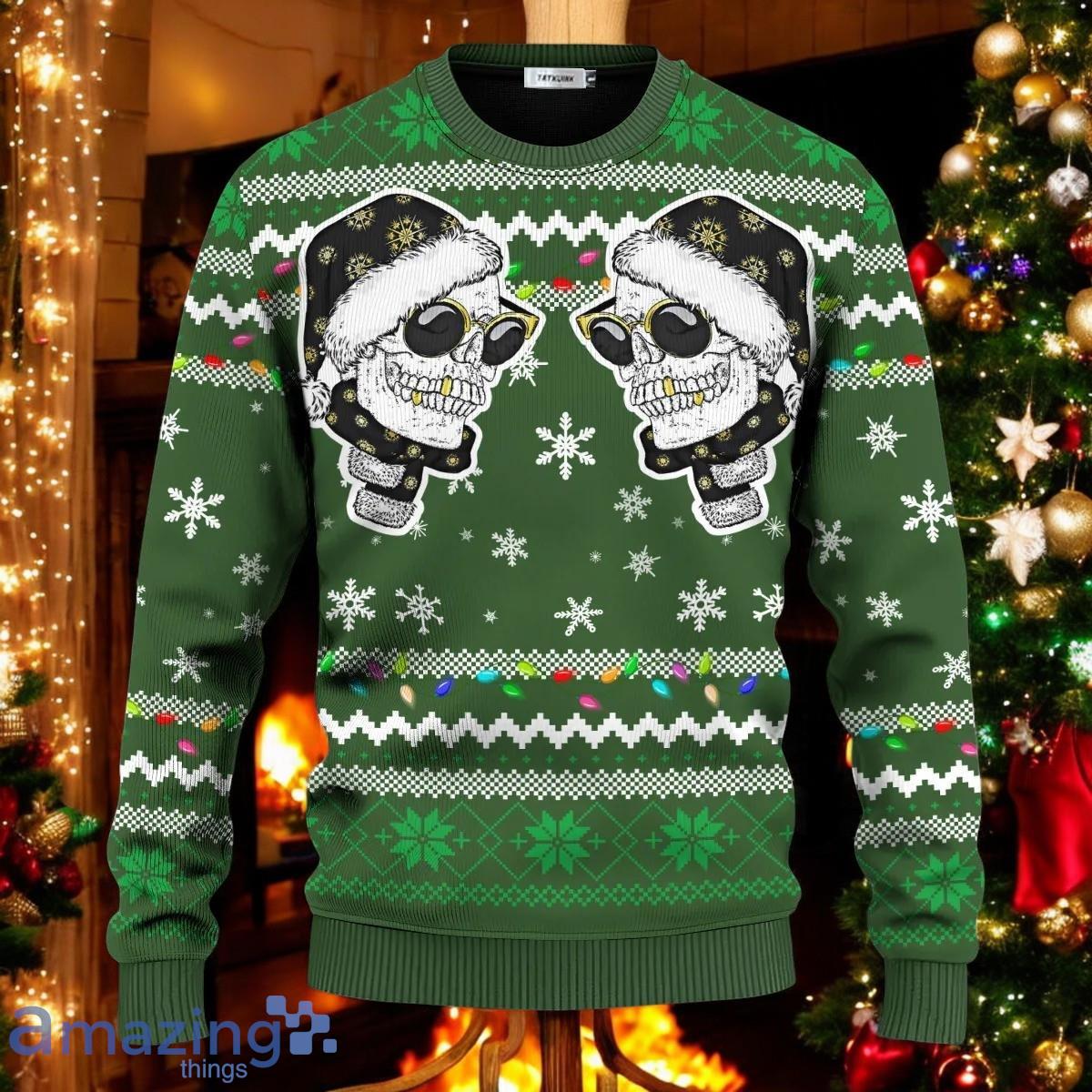 Cool Twins Santa Skull Ugly Christmas Sweater Holiday Gift For Family and Friends image Cool Twins Santa Skull Ugly Christmas Sweater Holiday Gift For Family and Friends Product Photo 1