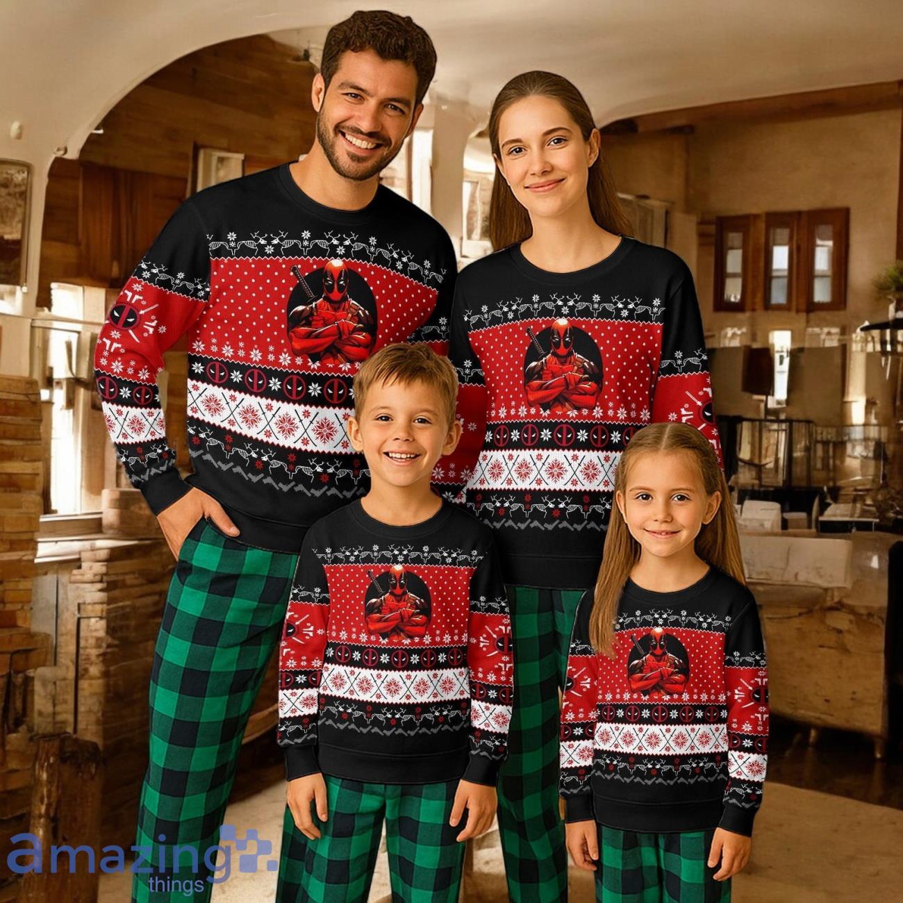 Deadpool Ugly Christmas Gift ForFamily Pajamas Set For Adults Superhero Christmas Gift ForFamily Pajamas Set For Adults image Deadpool Ugly Christmas Gift ForFamily Pajamas Set For Adults Superhero Christmas Gift ForFamily Pajamas Set For Adults Product Photo 1