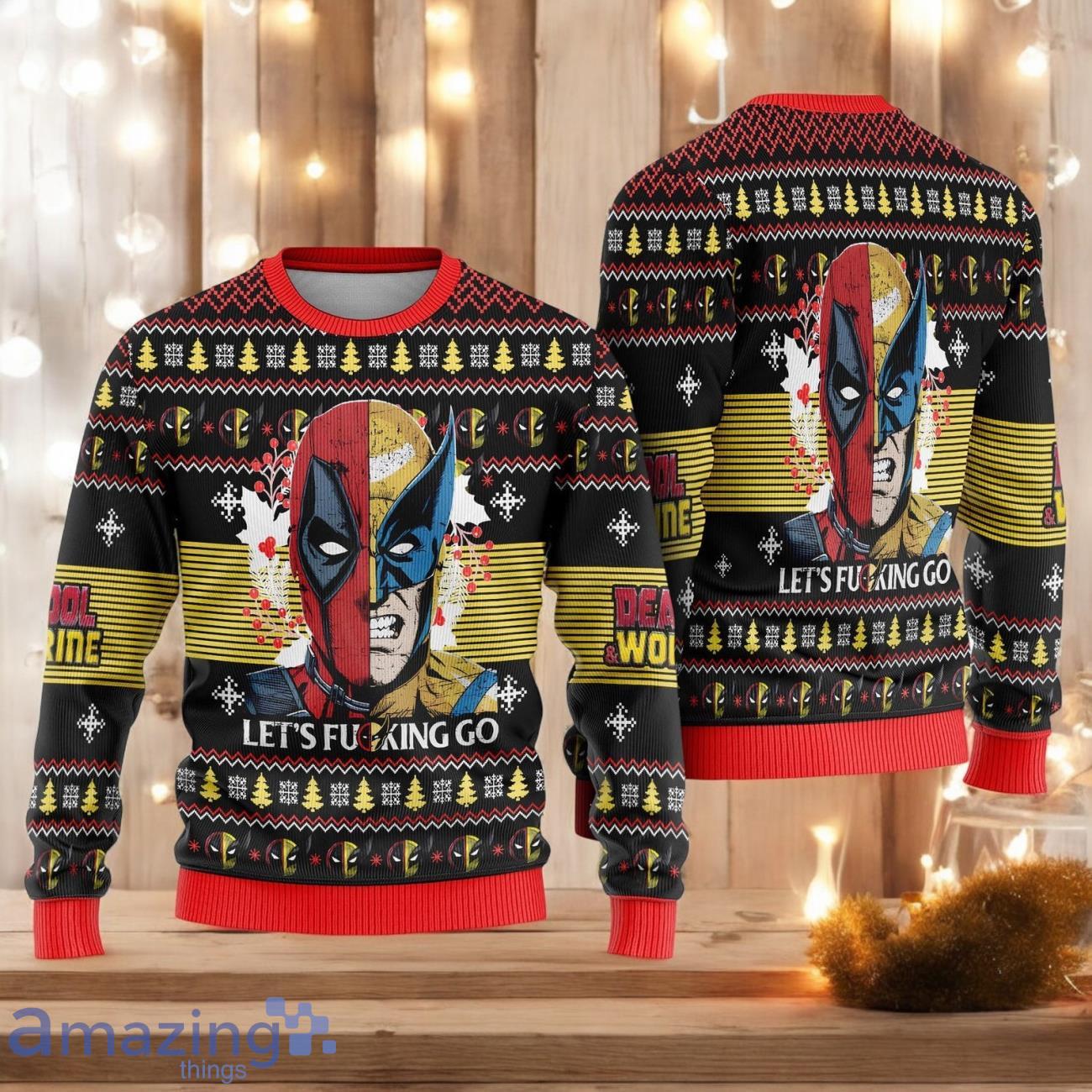 Deadpool Wolverine Ugly Sweater Let's Fcking Go Superhero Ugly Christmas Sweater Christmas Gift For Men And Women image Deadpool Wolverine Ugly Sweater Let's Fcking Go Superhero Ugly Christmas Sweater Christmas Gift For Men And Women
