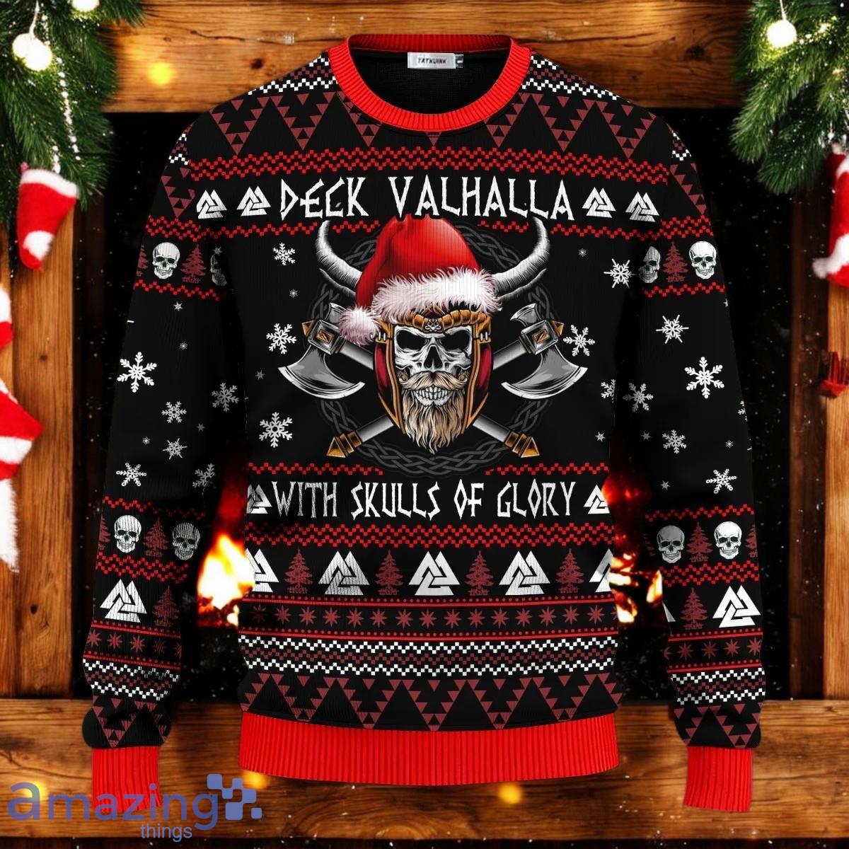 Deck Valhalla With Skulls Of Glory Viking Ugly Christmas Sweater Holiday Gift For Family and Friends image Deck Valhalla With Skulls Of Glory Viking Ugly Christmas Sweater Holiday Gift For Family and Friends Product Photo 1