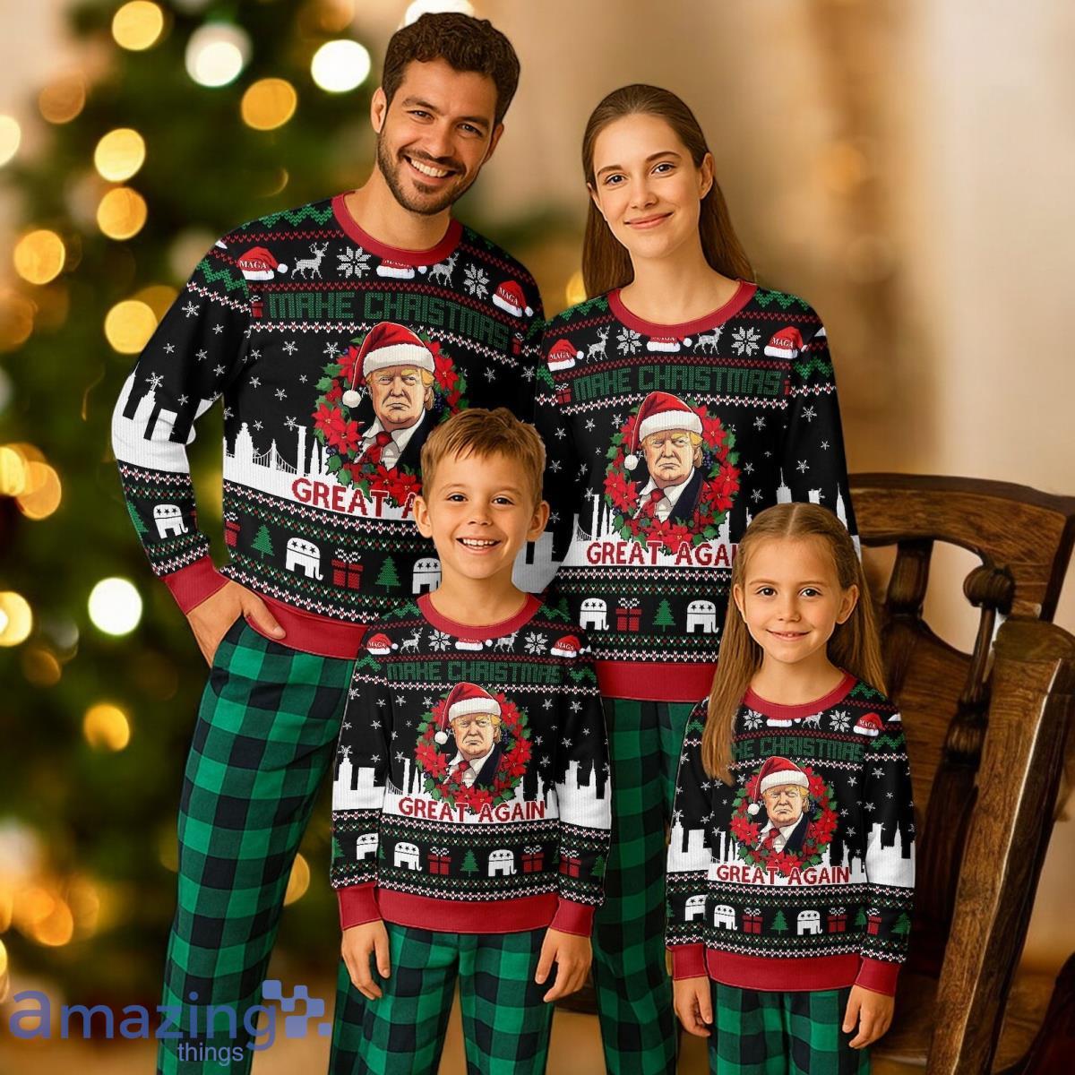 Donald Trump Christmas Holiday Pajamas Set For Familys image Donald Trump Christmas Holiday Pajamas Set For Familys Product Photo 1