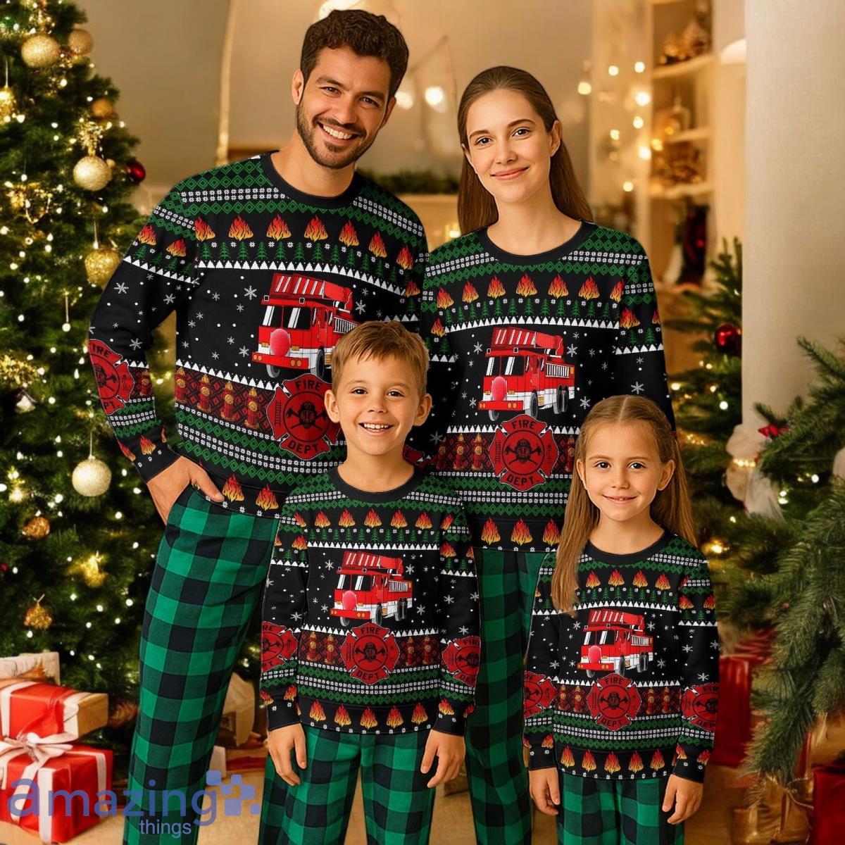 Fireman Christmas Holiday Pajamas Set For Family image Fireman Christmas Holiday Pajamas Set For Family Product Photo 1