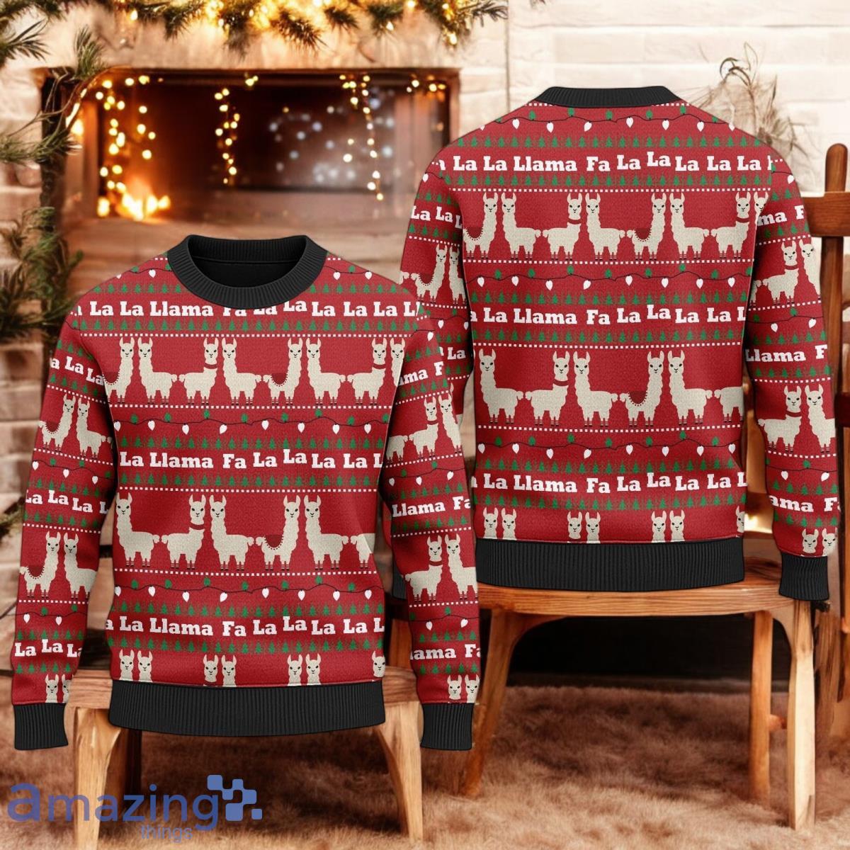 Funny Llama Red Ugly Christmas Sweater Llama Fa La La Ugly Christmas Holiday Sweater image Funny Llama Red Ugly Christmas Sweater Llama Fa La La Ugly Christmas Holiday Sweater Product Photo 1