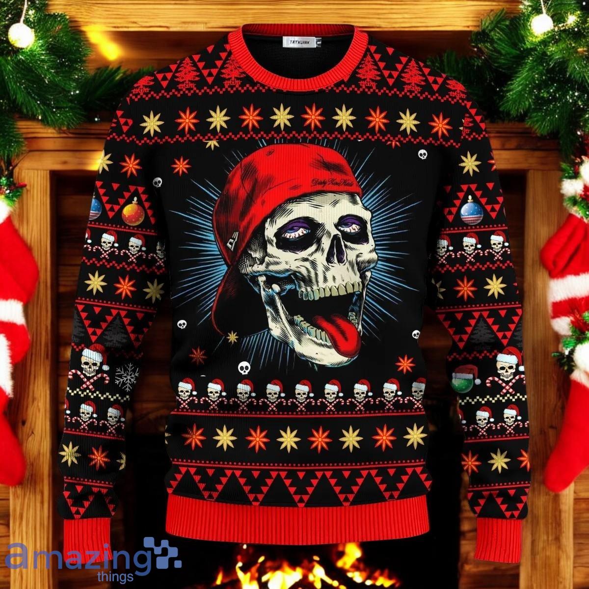 Funny Skull With Cap Skull Ugly Christmas Sweater Holiday Gift For Family and Friends image Funny Skull With Cap Skull Ugly Christmas Sweater Holiday Gift For Family and Friends Product Photo 1