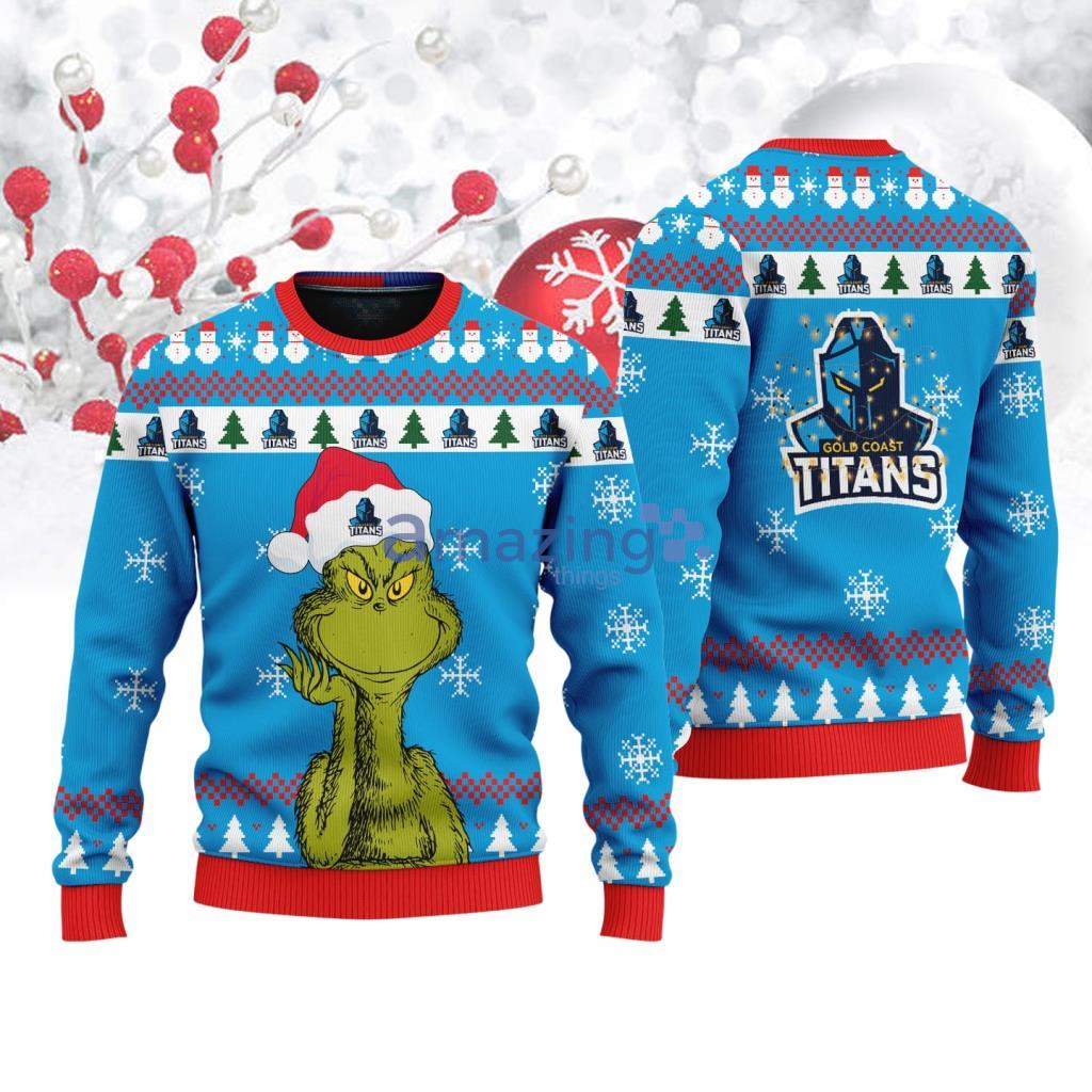 Gold Coast Titans NRL The Grinch Funny Merry Christmas Ugly Sweater 3D Christmas Holiday Gift image Gold Coast Titans NRL The Grinch Funny Merry Christmas Ugly Sweater 3D Christmas Holiday Gift Product Photo 1