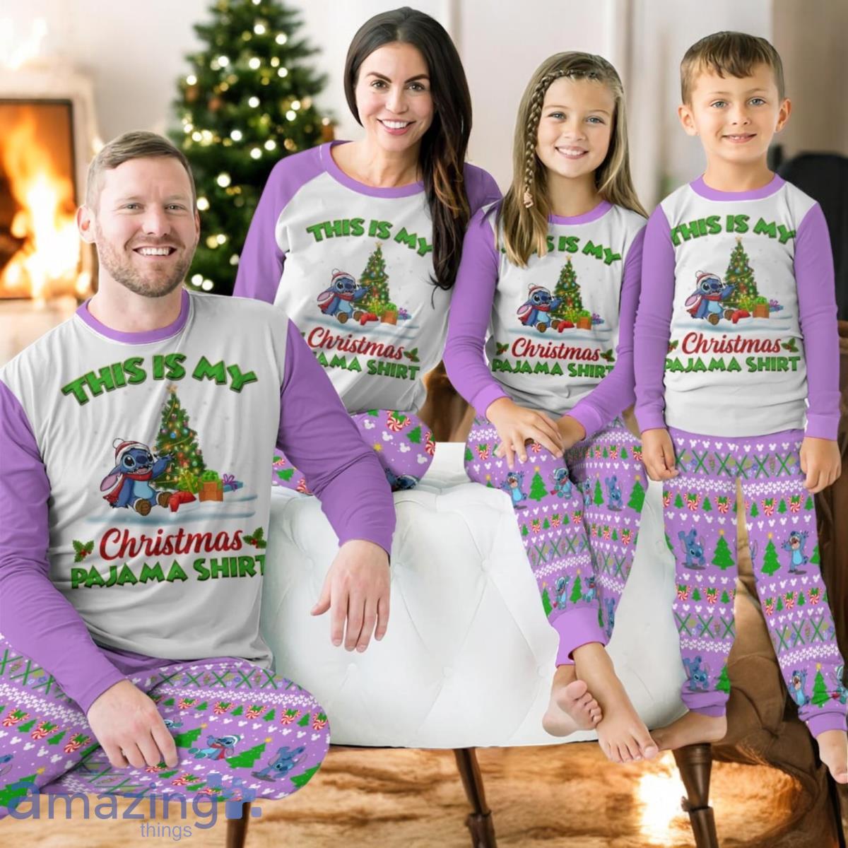Lilo And Stitch Matching Pajamas For Family Christmas Gift Set Christmas Lights Shirt image Lilo And Stitch Matching Pajamas For Family Christmas Gift Set Christmas Lights Shirt Product Photo 1