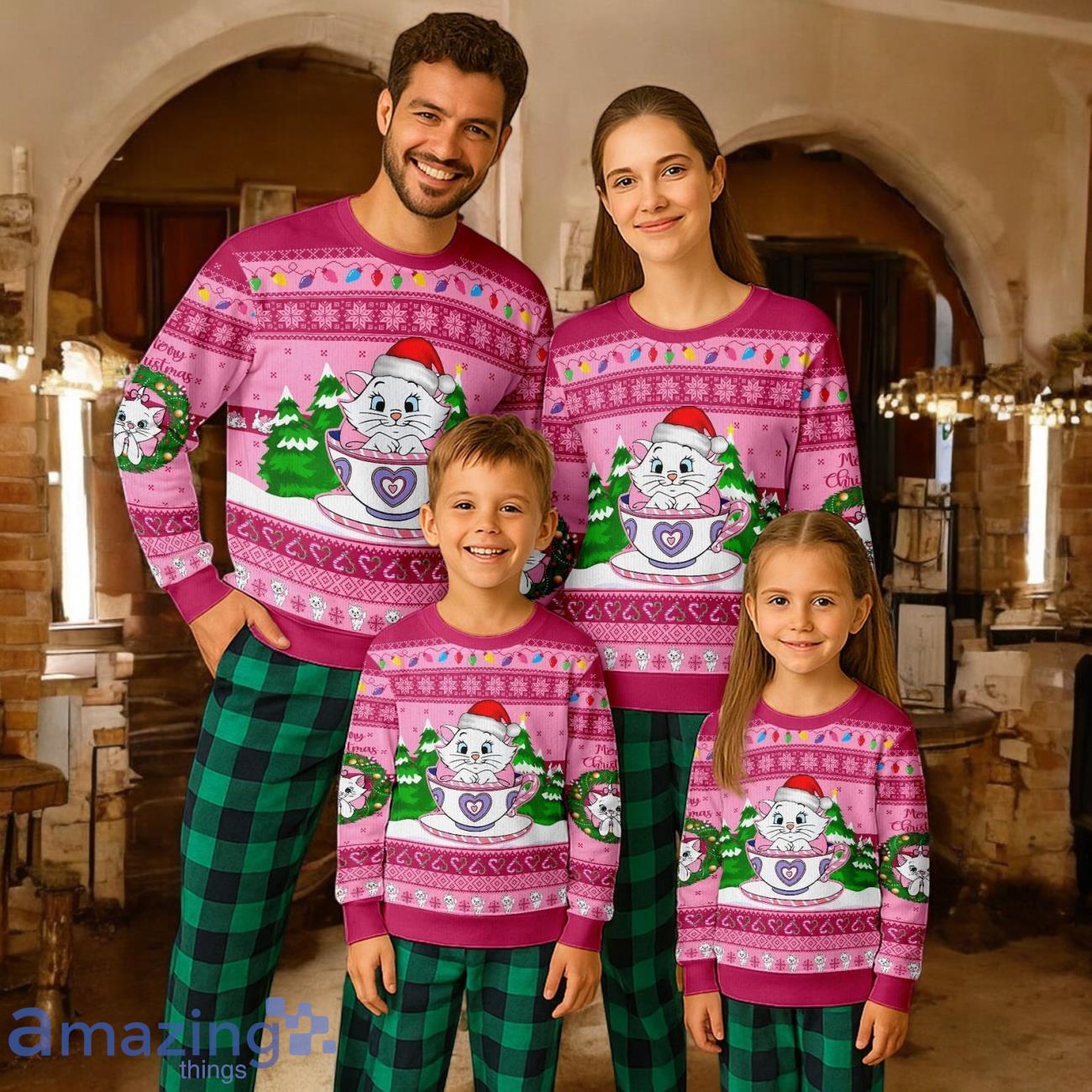 Marie Cat Mad Tea Cup Party Disney Christmas Gift ForFamily Pajamas Set For Adults image Marie Cat Mad Tea Cup Party Disney Christmas Gift ForFamily Pajamas Set For Adults Product Photo 1