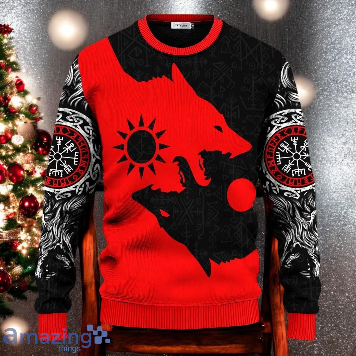 Red Wolf Black Wolf Viking Ugly Christmas Sweater Holiday Gift For Family and Friends image Red Wolf Black Wolf Viking Ugly Christmas Sweater Holiday Gift For Family and Friends Product Photo 1