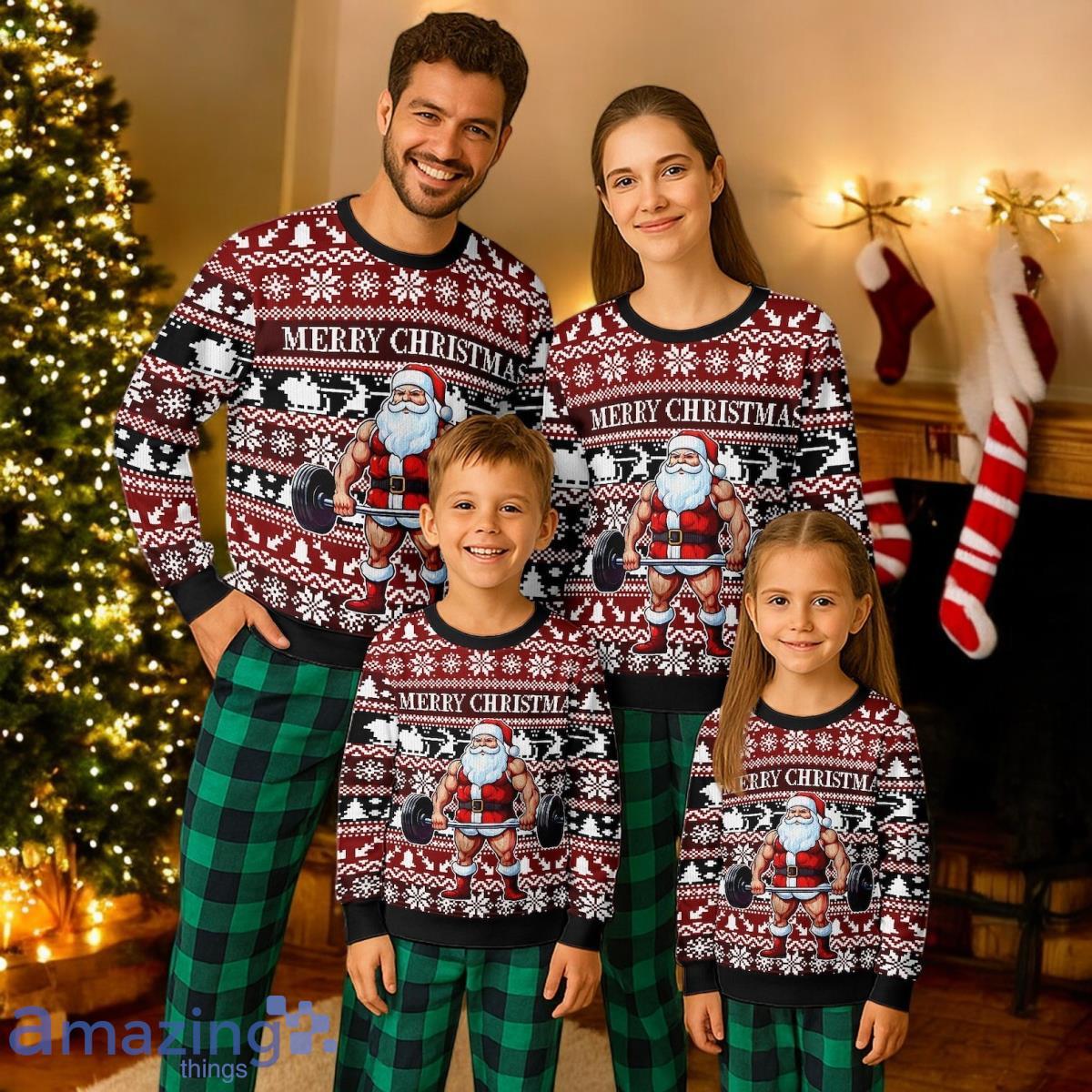 Santa Gym Lifting Christmas Holiday Pajamas Set For Family image Santa Gym Lifting Christmas Holiday Pajamas Set For Family Product Photo 1