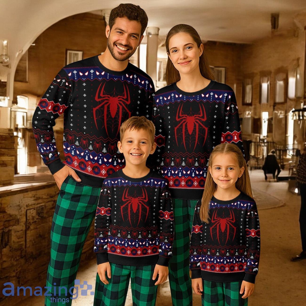 Spiderman Ugly Christmas Gift ForFamily Pajamas Set For Adults Marvel Xmas image Spiderman Ugly Christmas Gift ForFamily Pajamas Set For Adults Marvel Xmas Product Photo 1