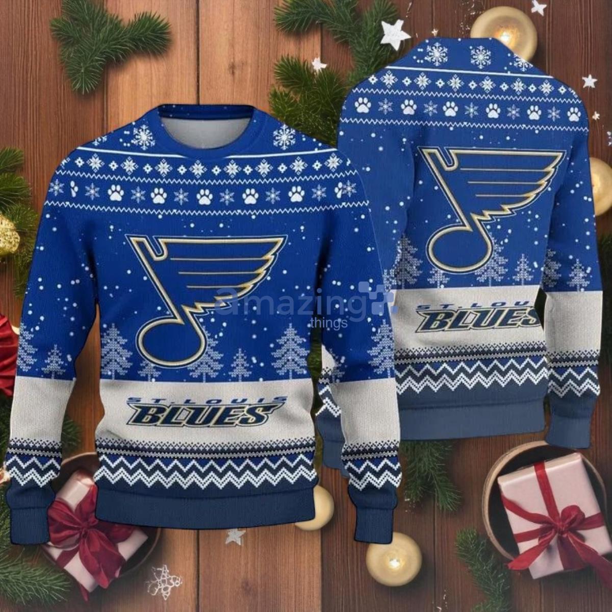 St Louis Blues Big Logo Ugly Christmas Sweater NHL Christmas Sweater For Fans image St Louis Blues Big Logo Ugly Christmas Sweater NHL Christmas Sweater For Fans Product Photo 1