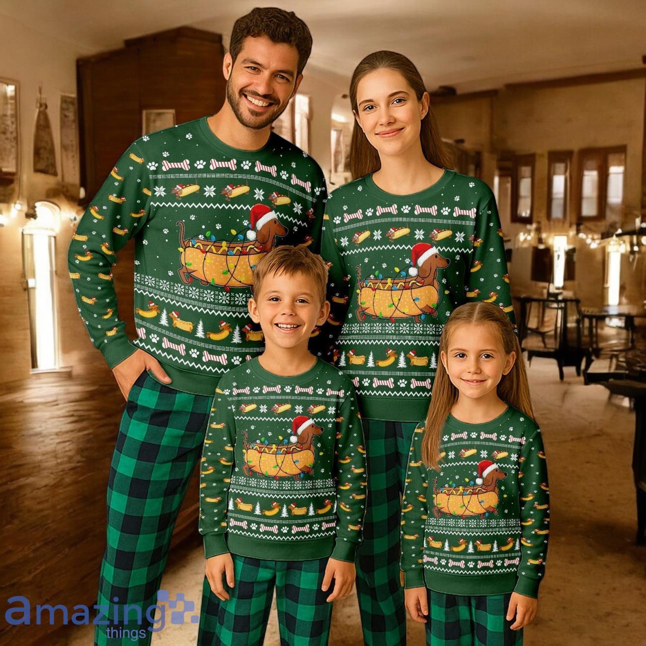 Taco Dachshund Santa Hat Ugly Christmas Gift ForFamily Pajamas Set For Adults Taco Dachshund Dog Pet Xmas image Taco Dachshund Santa Hat Ugly Christmas Gift ForFamily Pajamas Set For Adults Taco Dachshund Dog Pet Xmas Product Photo 1