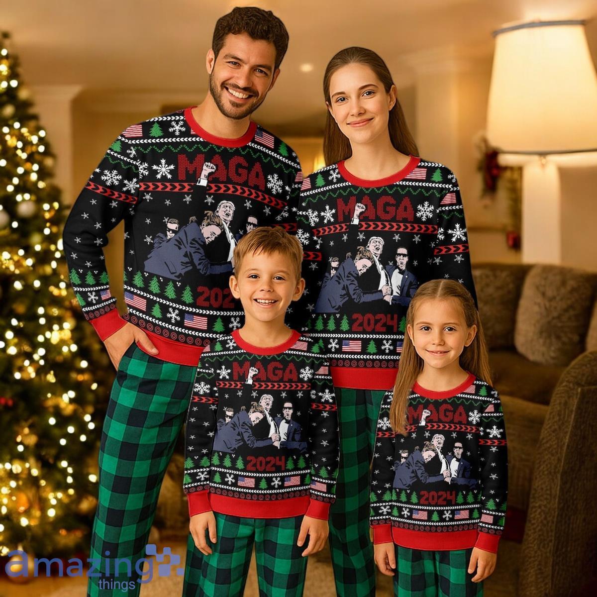Trump Christmas Sweater MAGA 2025 Christmas Holiday Pajamas Set For Family image Trump Christmas Sweater MAGA 2025 Christmas Holiday Pajamas Set For Family Product Photo 1