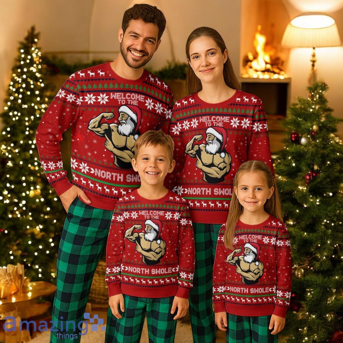 Welcome To The North Swole 3D All Over Printed Christmas Holiday Pajamas Set For Family Product Photo 1