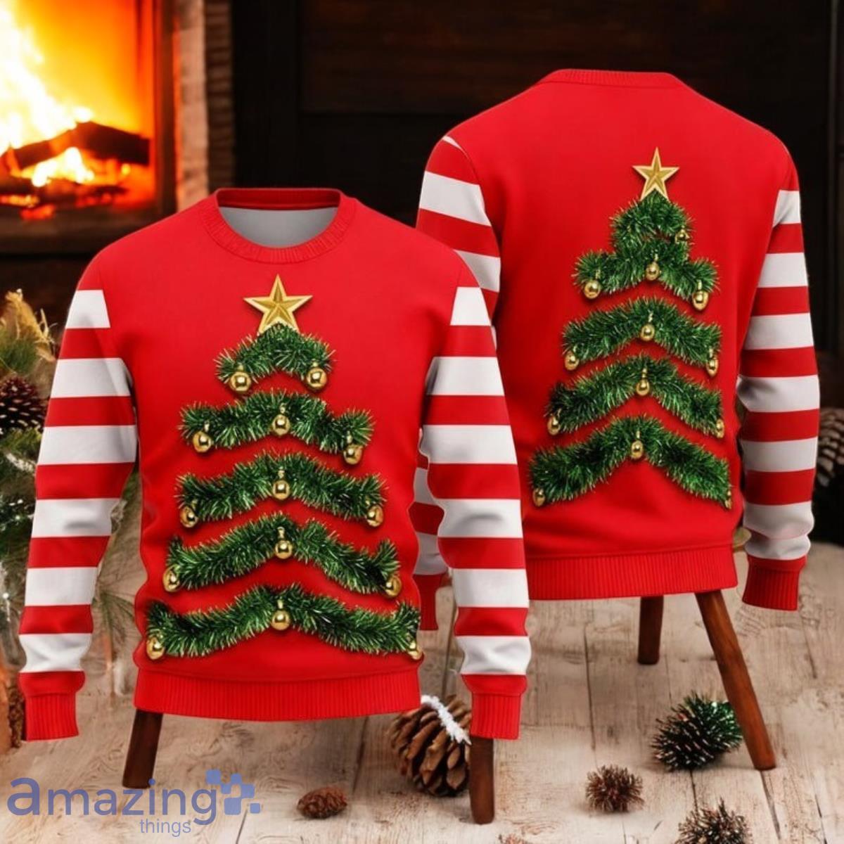 3D Christmas Tree Sweater With Ornaments Sweater image 3D Christmas Tree Sweater With Ornaments Sweater Product Photo 1
