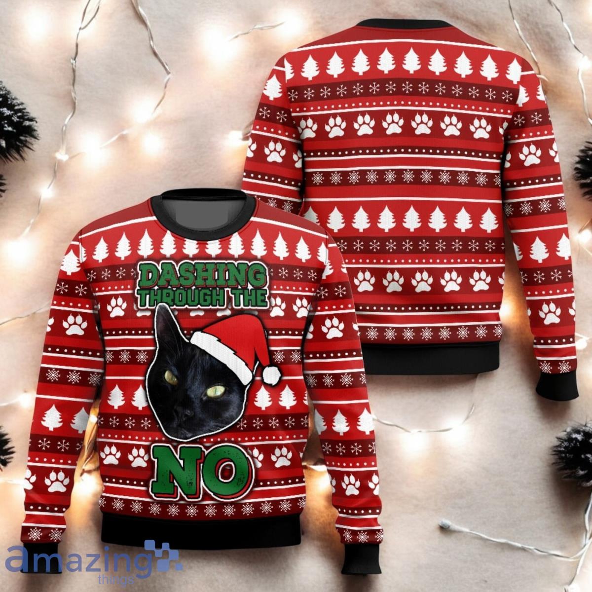 Cat Christmas Ugly Sweater Dashing Through The No Holiday Sweater Cat Meme Sweater image Cat Christmas Ugly Sweater Dashing Through The No Holiday Sweater Cat Meme Sweater Product Photo 1