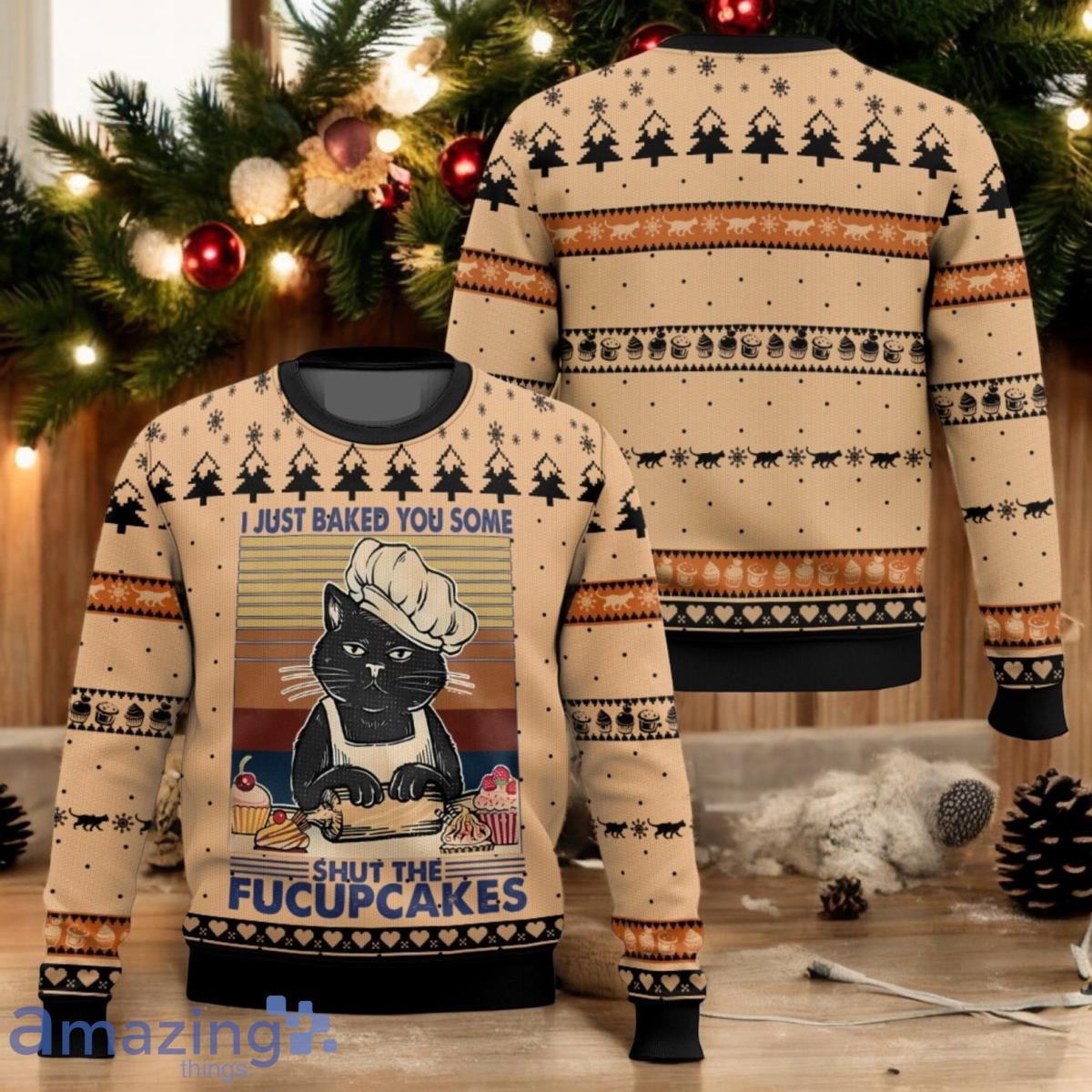 Cat Christmas Ugly Sweater Shut The Fucupcakes Christmas Sweater image Cat Christmas Ugly Sweater Shut The Fucupcakes Christmas Sweater Product Photo 1