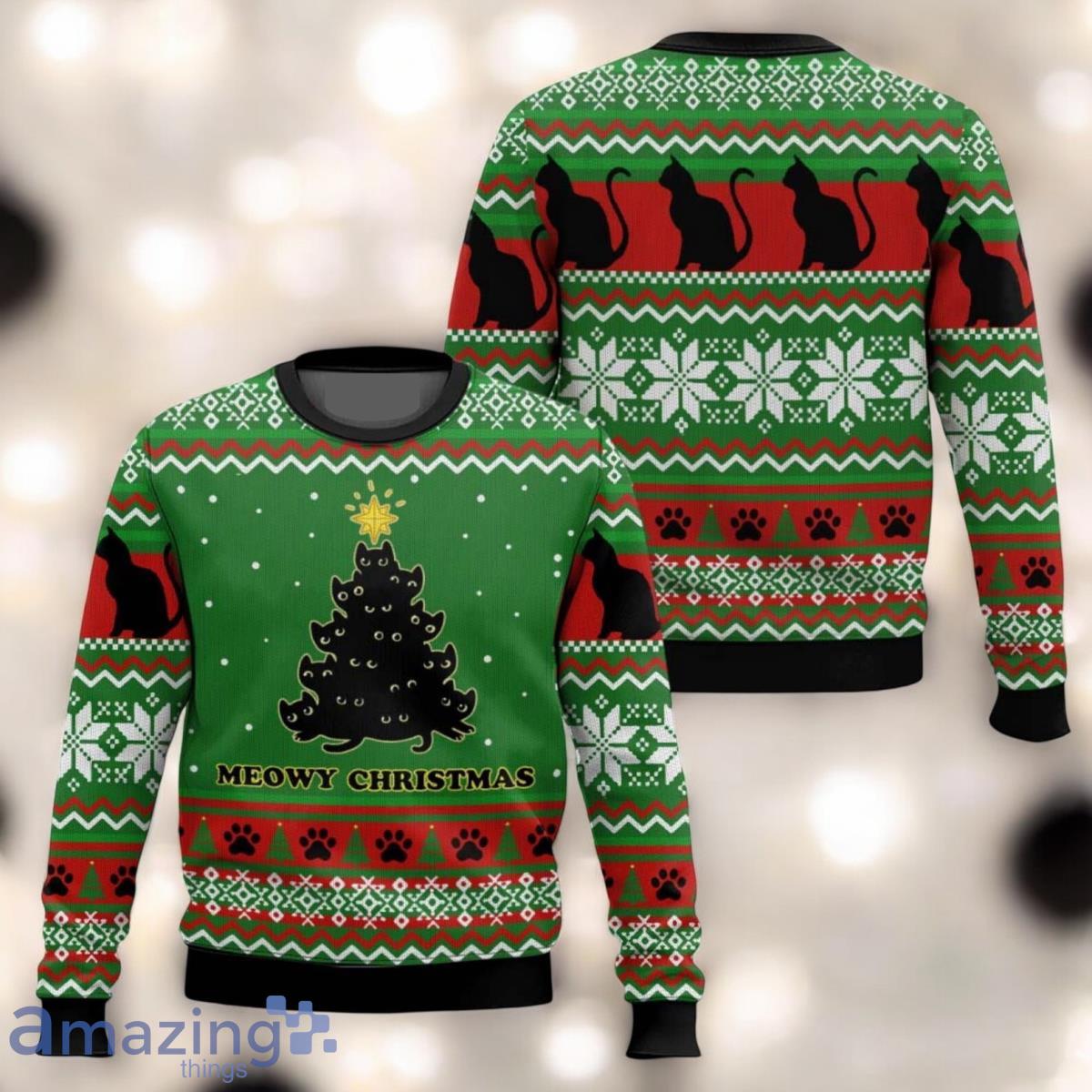 Cat Lovers Christmas Ugly Sweater Meowy Christmas Holiday Sweater Cat Christmas Sweater image Cat Lovers Christmas Ugly Sweater Meowy Christmas Holiday Sweater Cat Christmas Sweater Product Photo 1