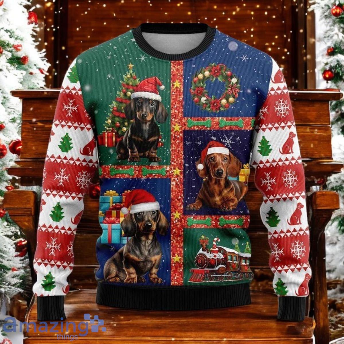 Dachshund Christmas Sweater Cute Sausage Dog Holiday Sweater image Dachshund Christmas Sweater Cute Sausage Dog Holiday Sweater Product Photo 1