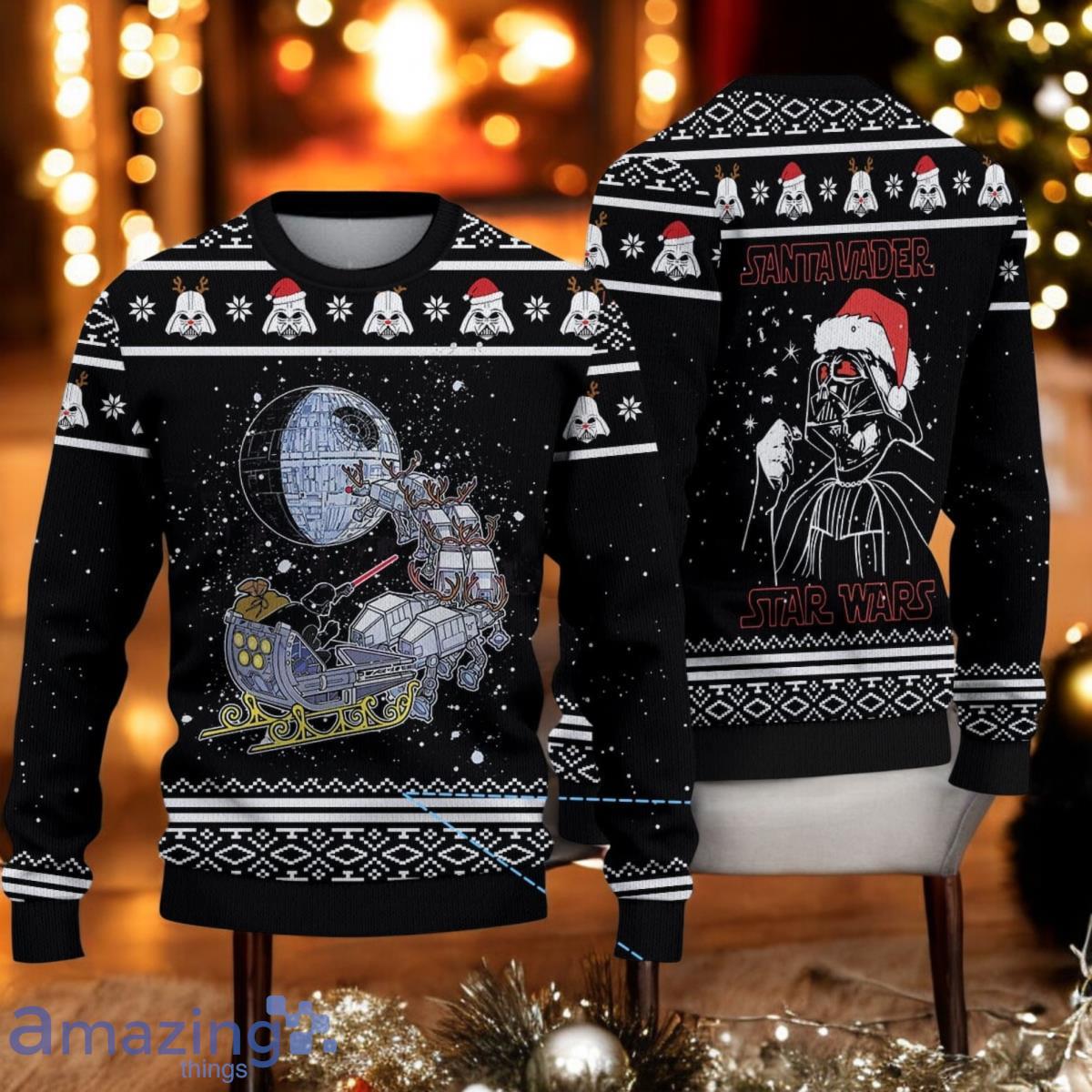 Darth Vader Christmas Ugly Sweater Funny Sci Fi Holiday 3D Sweater image Darth Vader Christmas Ugly Sweater Funny Sci-Fi Holiday 3D Sweater Product Photo 1