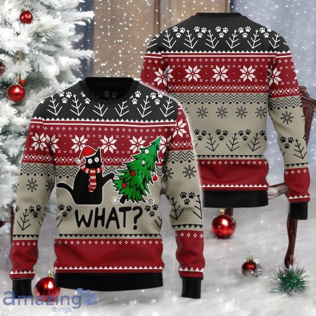 Funny Christmas Cat Ugly Sweater Black Cat Holiday Sweater Cute Cat Lover Holiday Sweater image Funny Christmas Cat Ugly Sweater Black Cat Holiday Sweater Cute Cat Lover Holiday Sweater Product Photo 1
