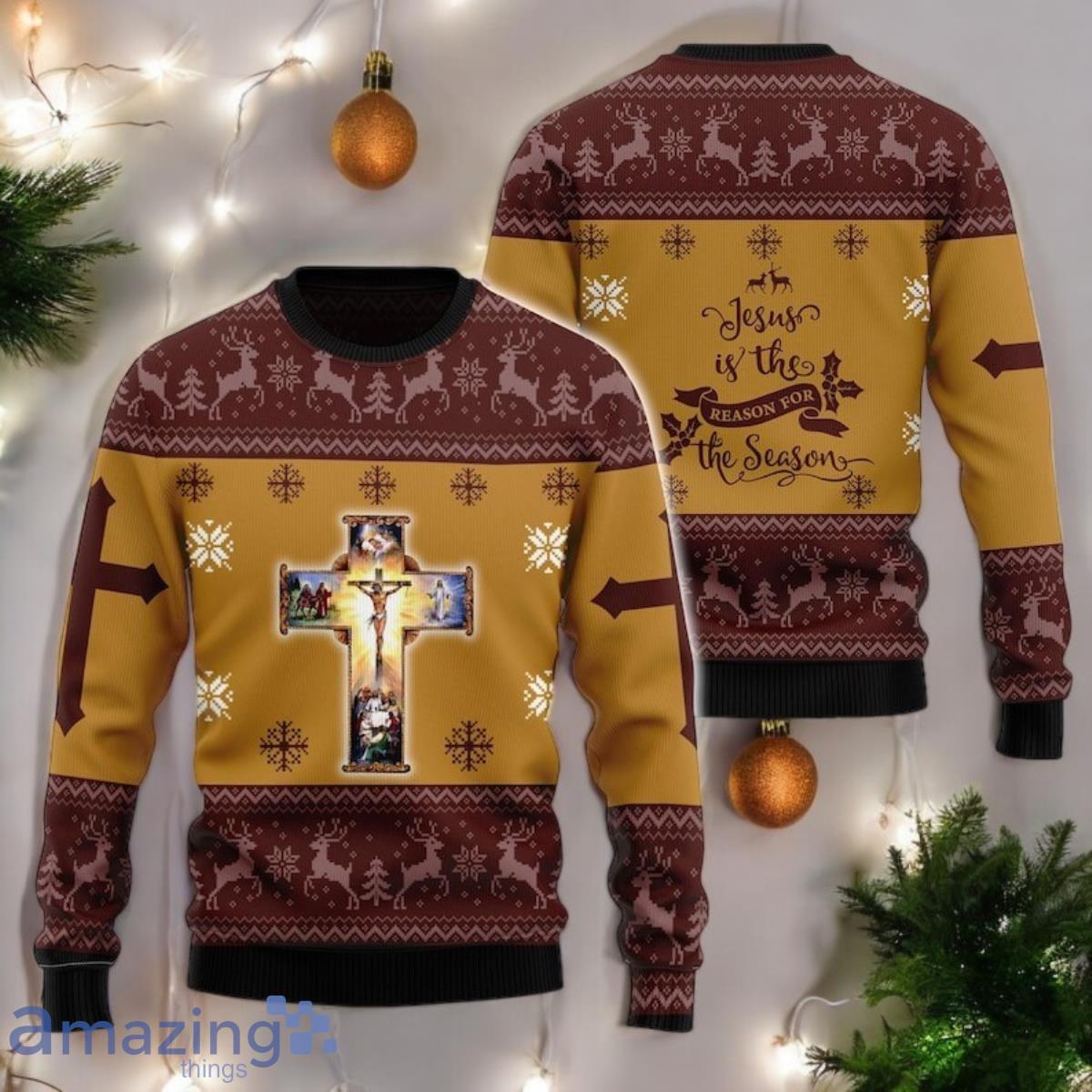 Jesus Christian Christmas Sweater Cross Ugly Xmas Sweater image Jesus Christian Christmas Sweater Cross Ugly Xmas Sweater Product Photo 1