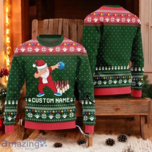 Personalized Dabbing Santa Bowling Christmas Green Ugly Sweater