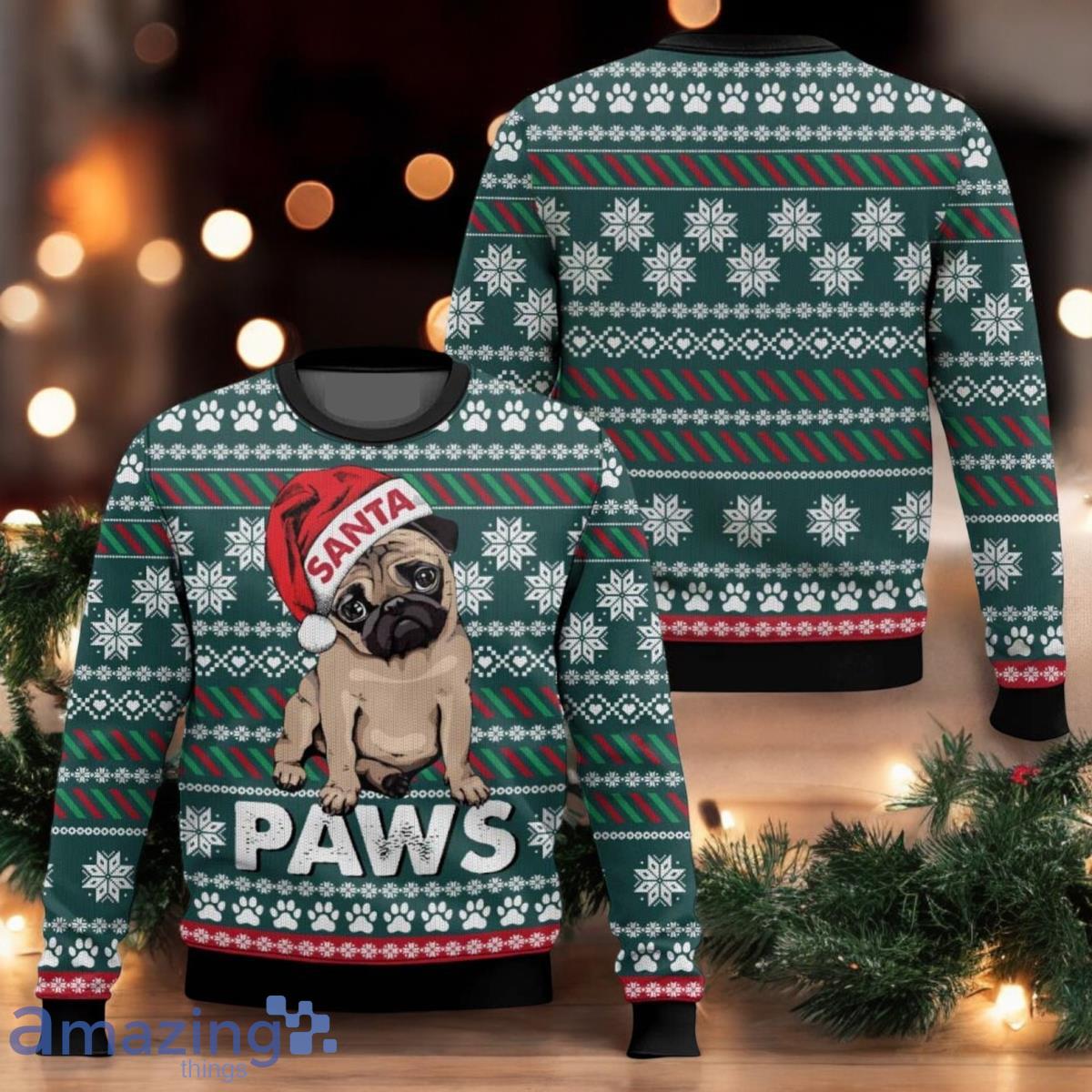 Pug Santa Christmas Ugly Sweater Santa Paws Holiday Sweater Dog Christmas Sweater image Pug Santa Christmas Ugly Sweater Santa Paws Holiday Sweater Dog Christmas Sweater Product Photo 1